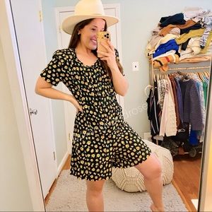 Vintage Basic Editions Daisy Summer Sunflower Floral Printed Button Large L